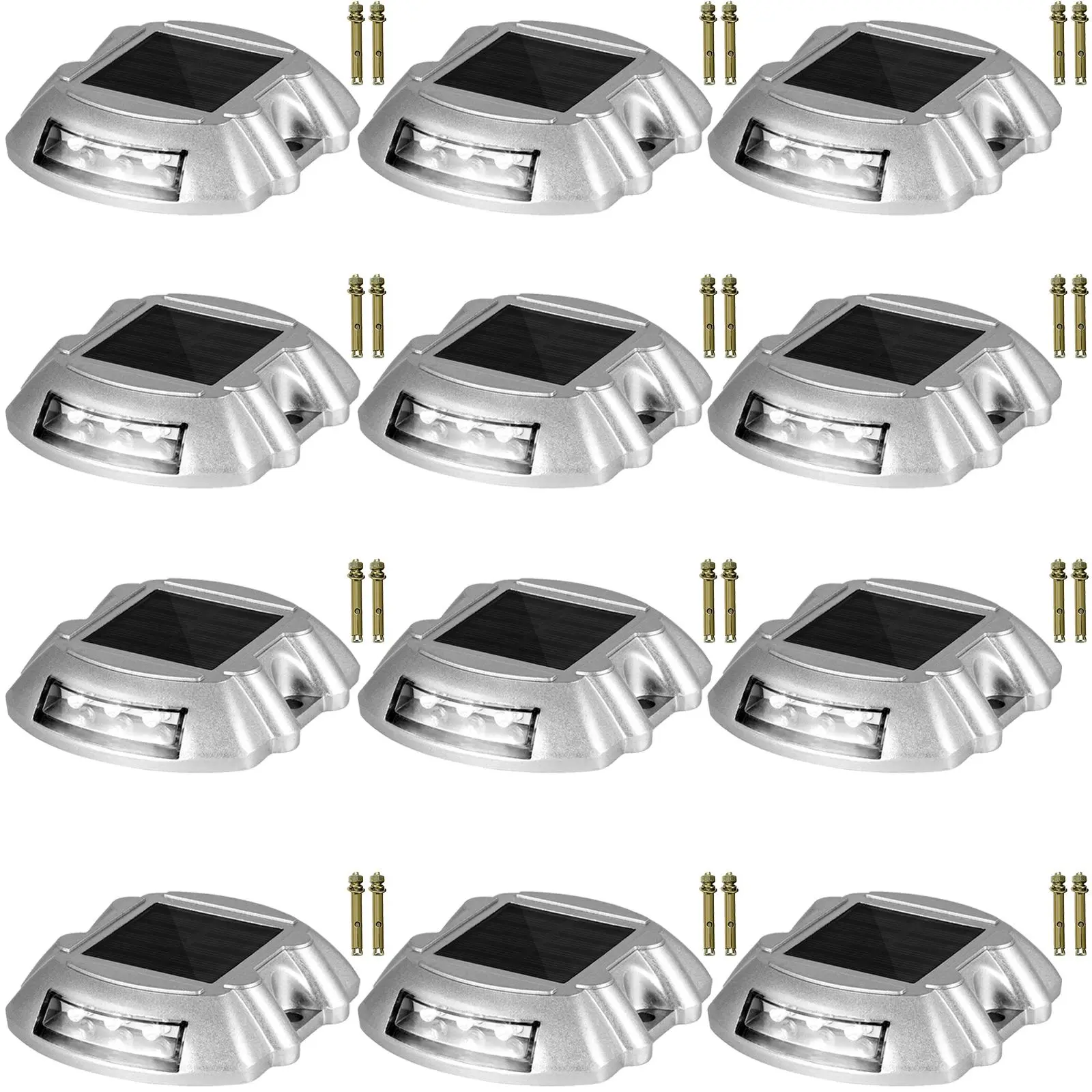 【summerfinds】VEVOR Solar Pathway Lights, 12-Pack, White, Includes Screws, Weatherproof Outdoor Deck Lights, 6 LED, Ideal for Garden Paths, Walkways, Driveways & Steps, In-Ground Pathway Lighting, Multi-Light Pathway Lighting