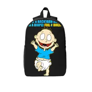 "Rugrats" Printed Backpack — Crafted from durable 17-inch polyester, featuring breathable shoulder straps, a two-way zipper, and side pockets. An exclusive backpack for fans of 90s-era Nickelodeon, perfect for students and daily commuting.