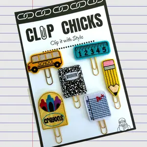 School Supplies Novelty Paper Clip Set, Fun Bookmarks, Planner Clips, Journal Accessories, Teacher and Student Gifts, Back to School Time, Great for Readers and Writers, Unique Gifts under $25.