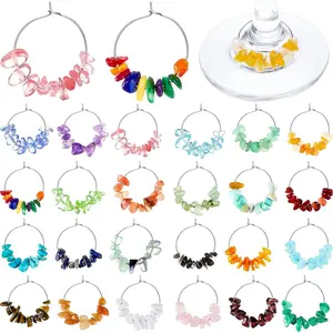 24 Pcs Gemstone Beads Wine Glass Charms Drink Markers Tags, Wine Tasting Party Favors Decorations for Stem Glasses, Perfect for Wedding Birthday Summer Beach Themed Parties