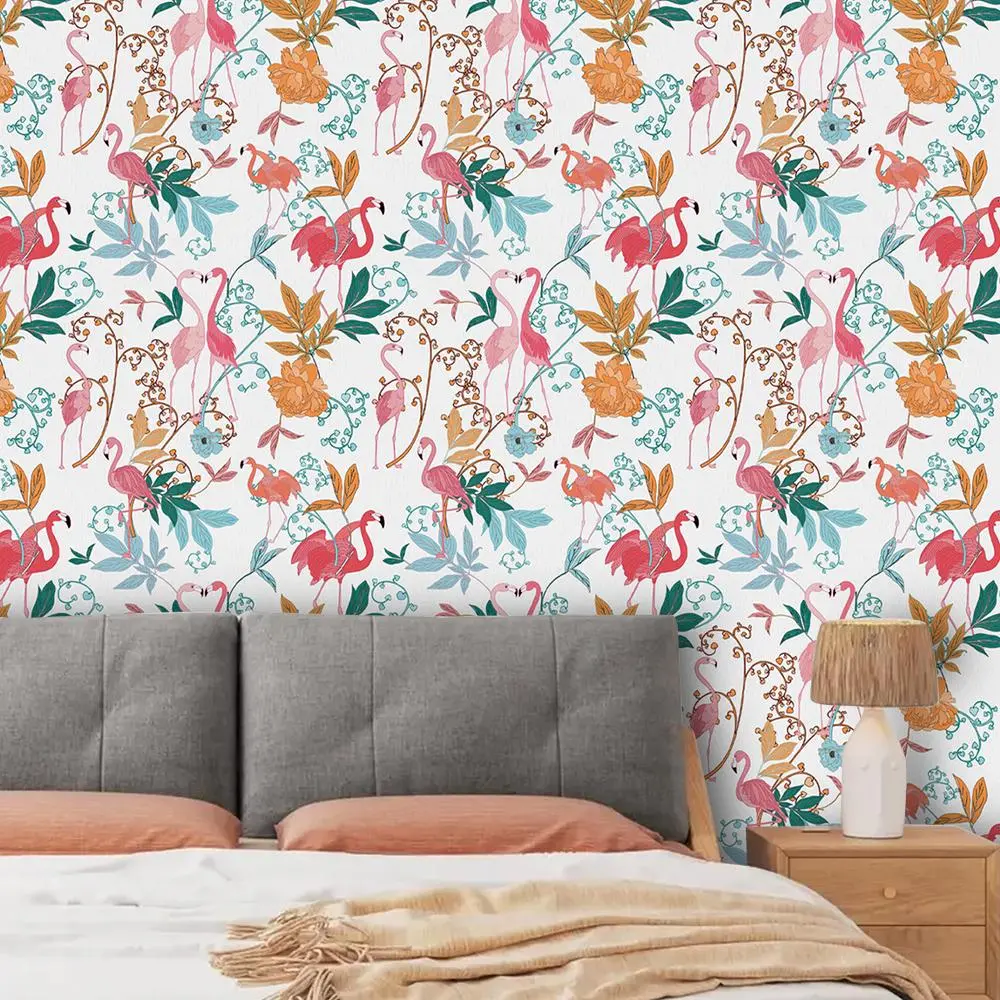 Flamingo Pattern Wallpaper, Self Adhesive Wallpaper, Decorative Wall Sticker for Home Living Room Bedroom Kitchen, Home Decor
