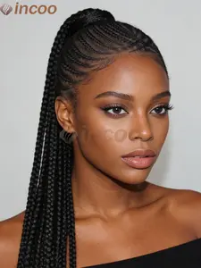 Incoo Synthetic Updo Braided Wigs, Lightweight 30" Full Lace Wig, Knotless Ponytail, Box Braids, Long Straight Hair, Fashion Wig, for Women