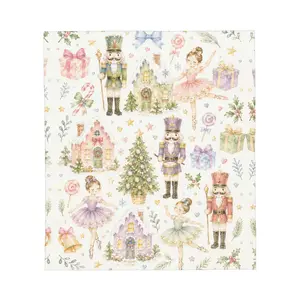 Plush Fuzzy Nutcracker Ballerina Throw Blanket - Pastel Fairytale Christmas Print, Candy Cane & Gingerbread House Design - Enchanting Snuggle Blanket for Camping Couch Bed, Festive Holiday Decor Gift