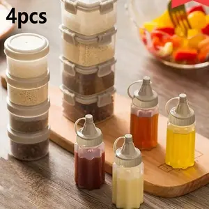 4 Mini Sauce Bottles, Snack Storage Box, Tomato Sauce Container, Plastic Condiment Bottle, Kitchen Spice Holder, Office Lunchbox, Party Supplies