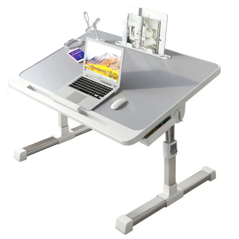 AMYTHYLLA Sturdy Bed + Desk (Single Unit, 60x40x40 cm, 2.5kg) - Compact & Functional Plastic Workstation with Smooth Quiet Slide Rails, USB Fan, Night Light, USB Port Drawer, Versatile Lap Tray for Dorm Tight Spaces
