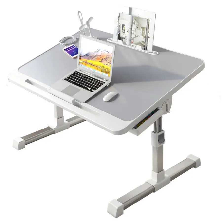 One Piece All-In-One Bed Night Light with Bed Computer Desk, Retractable,USB Fan, Drawer with USB Port Workstation Compact, Cool Tech Gadgets，Dorm Desk/Laptop Bed Tray/Adjustable Bed Table/Computer Desk