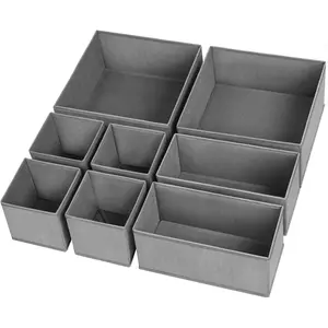 Drawer Organizer Clothes, 8 Pack Underwear Organizer, Foldable Closet Organizers and Storage Dresser Dividers for Clothes, Socks, Scarves, Ties (Gray)