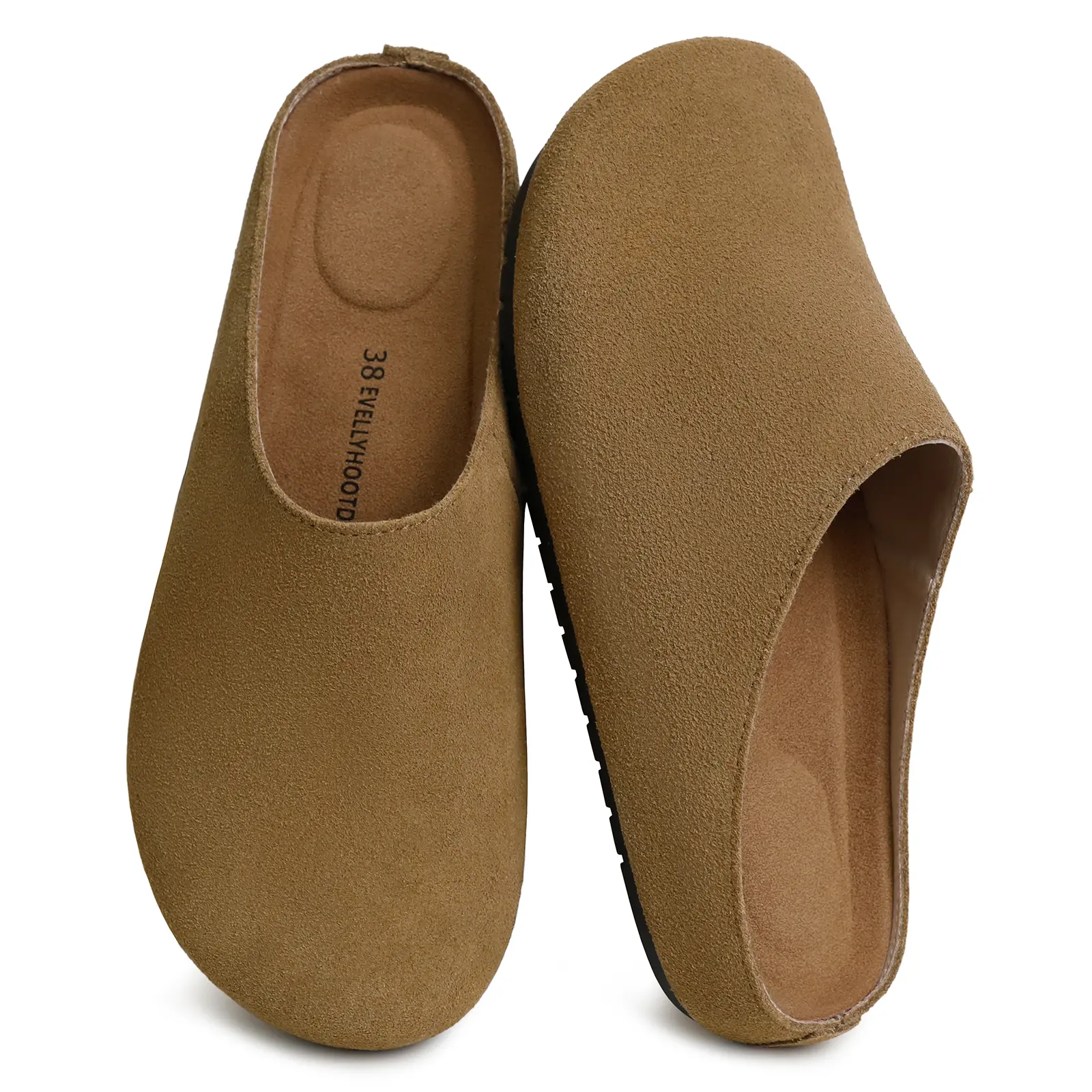 EVELLYHOOTD Women's French Style Genuine Suede barefoot Slip on Round Toe Cork Footbed Clogs Fashion Suede Potato Shoes Outdoor Vintage Comfort Walking Shoes Slippers Classic Footwear,shoes for back to school,back to school shoes