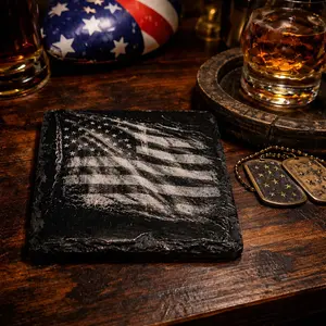 "Old Glory" Multi-Layer Acrylic Coated Slate Coaster Set (4 pcs)