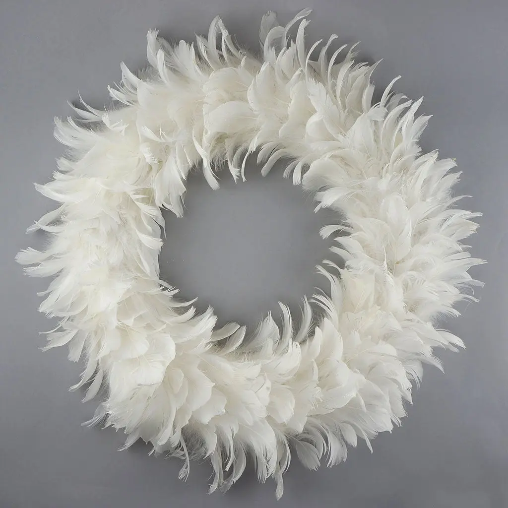 Goose Coquille Feather Wreath - 20 to 22 inch - White - Opal Lurex