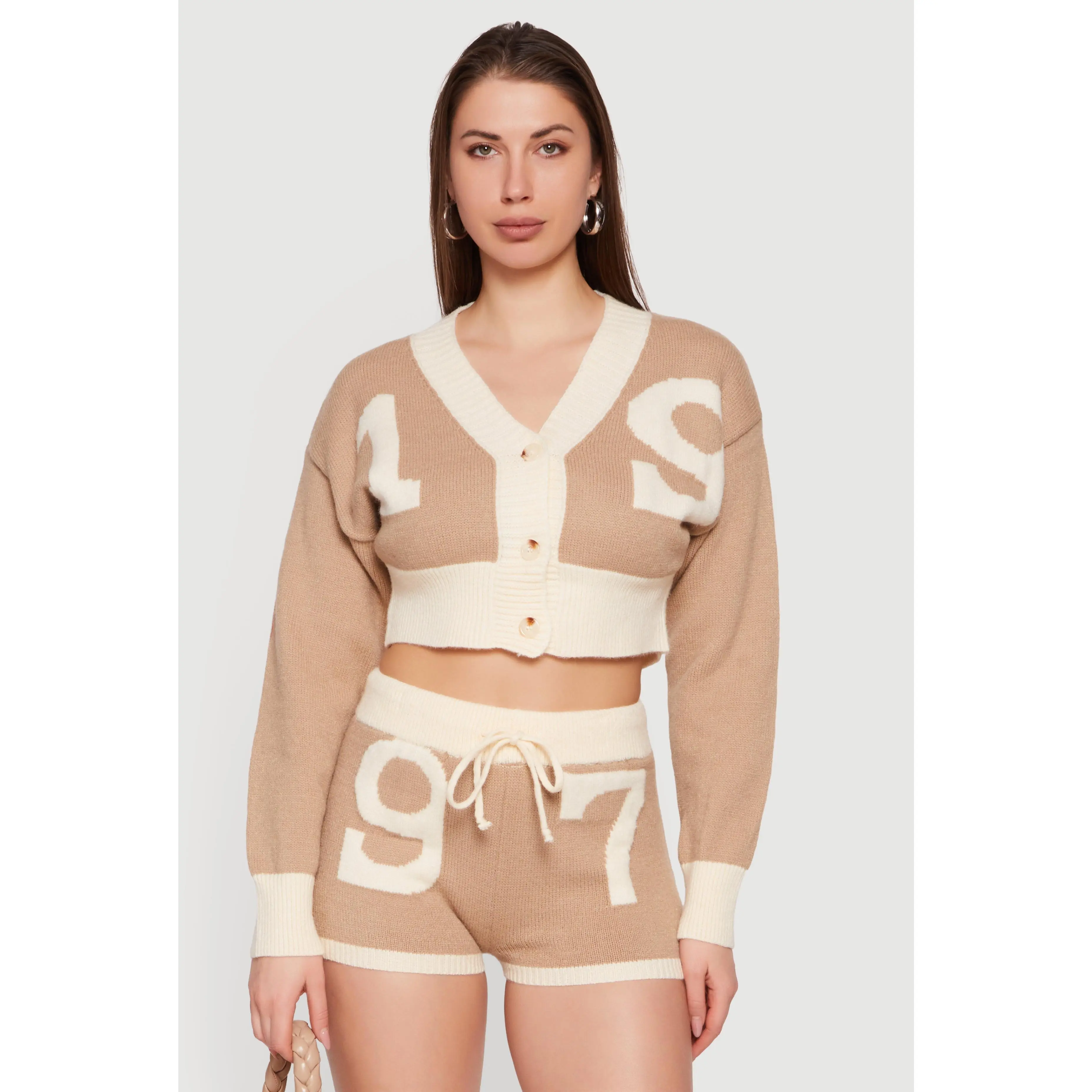 Cropped 19 Graphic Button Front Cardigan