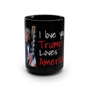I love you like Trump Loves America MAGA Valentines day Black Jumbo Mug, 15oz Ceramic Drinkware Coffee Cup Glossy Printed Sturdy Tea Tumbler Reusable Washable Reuse