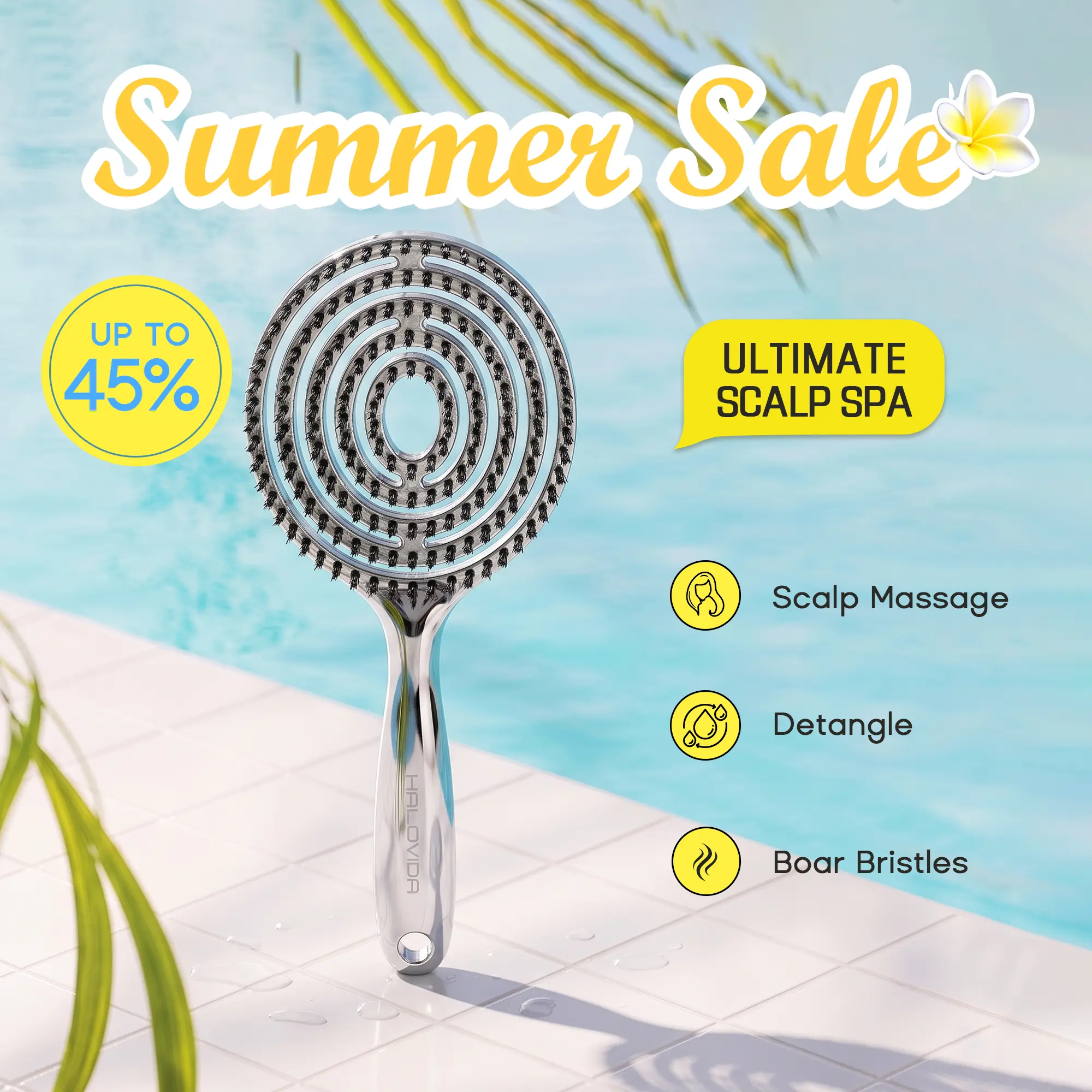 HALOVIDA Hollow Round Bristle Brush - Anti-Static Massage Brush for Enhanced Volume & Scalp Care,Pain-Free,Reduces Heat Damage, Ideal for Quick Drying and Voluminous Styling,Clean,Boar bristle brush,HaloFlex Spa Brush,Use in Wet and Dry Hair