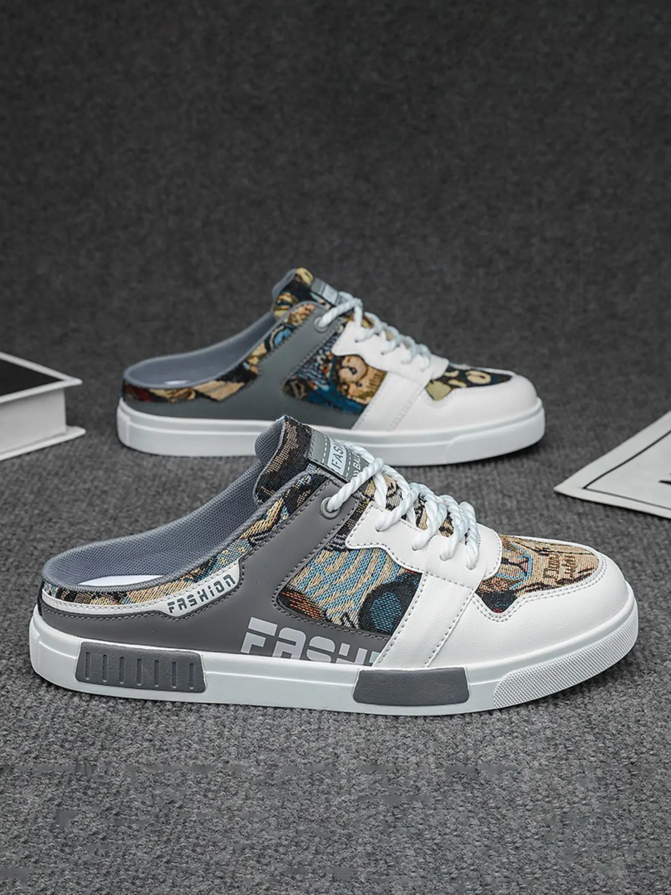 Men's Fashionable Lace Up Low Top Mule Sneakers, Casual Comfortable Breathable Slip on Shoes, Trendy All-match Sneakers for Daily Wear, Boy