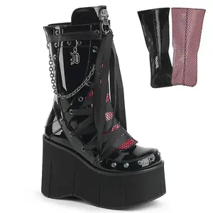 Demonia Women's Kera-121 Boots with Interchangeable Fishnet Tongues