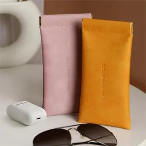 PU Leather Eyeglasses Cases, Soft Sunglasses Pouch, Squeeze-Top Portable Glasses Cases for Men and Women