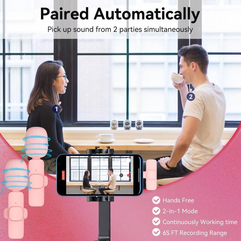 2.4G Wireless Clip On Mic with Lightning & USB-C Adapter, Professional Audio for Video Recording, YouTube, Interview