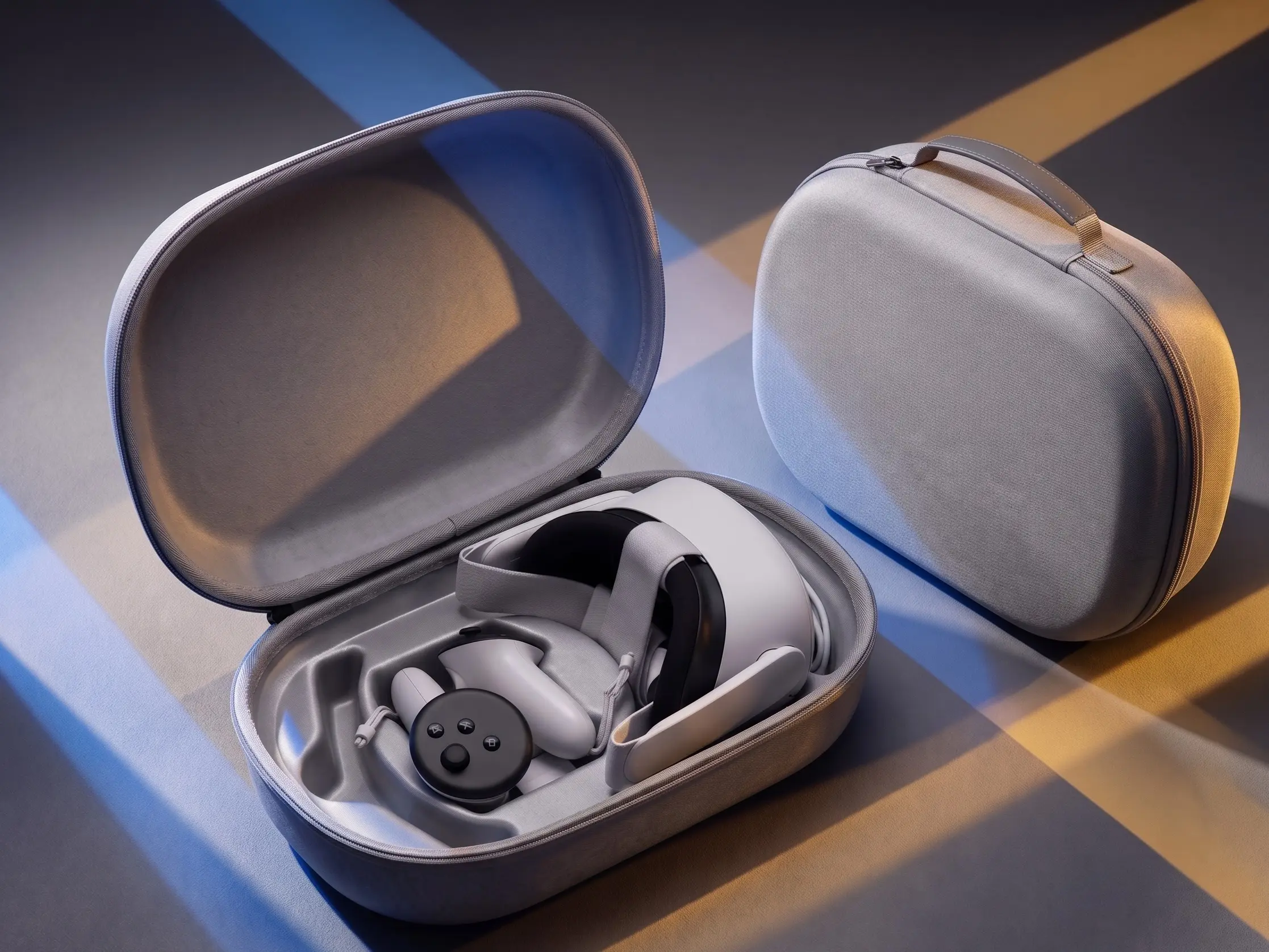 Portable Compact VR Headset Carrying Case - Durable Protective Shell with Ergonomic Handle, Wearable Tech Accessory Compatible with Meta Quest 2/3/3S and Their Controllers