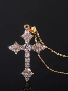 Summer Rhinestone Decor Cross Necklace, Clavicle Chain Charm Necklace, Daily Clothing Iced Out Jewelry for Her