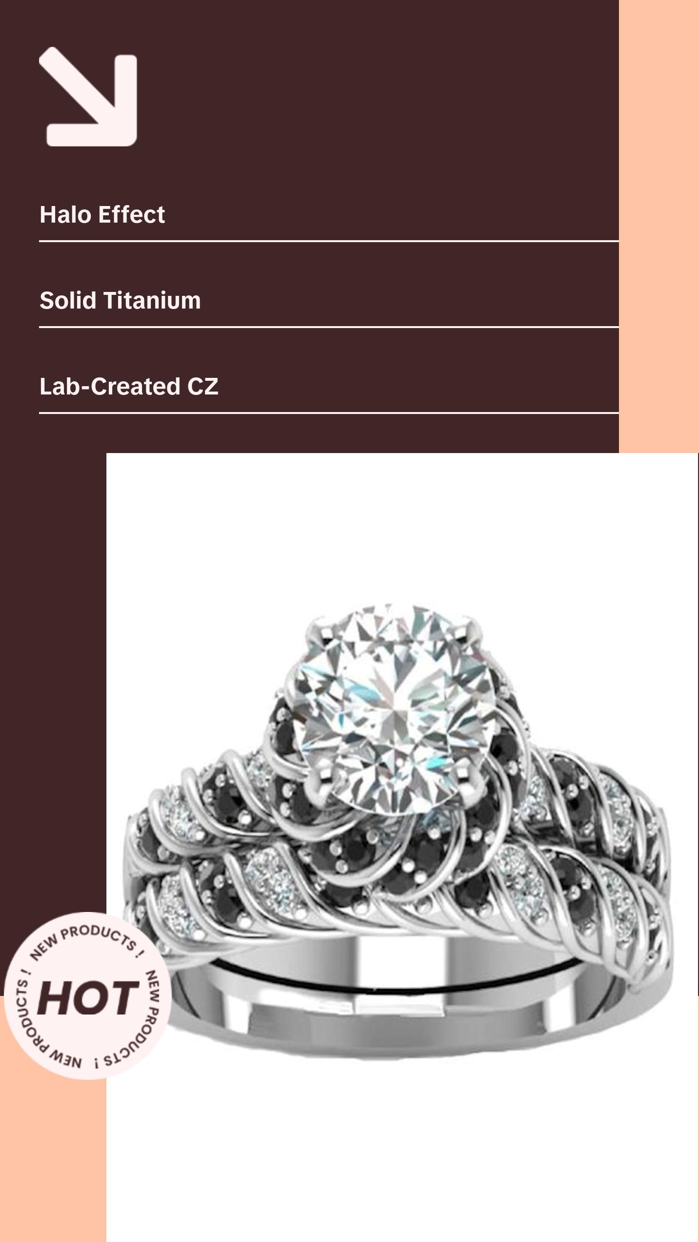 His Hers Cz Wedding Ring Set Sterling Silver & Titanium Wedding Rings