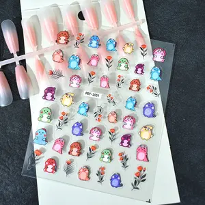 Cute Dopa Color Dinosaur Nail Art Stickers, Cartoon Fun Dinosaur Flower Nail Decals, DIY or Salon Nails for Women, Non-Dry Nail Art Supplies