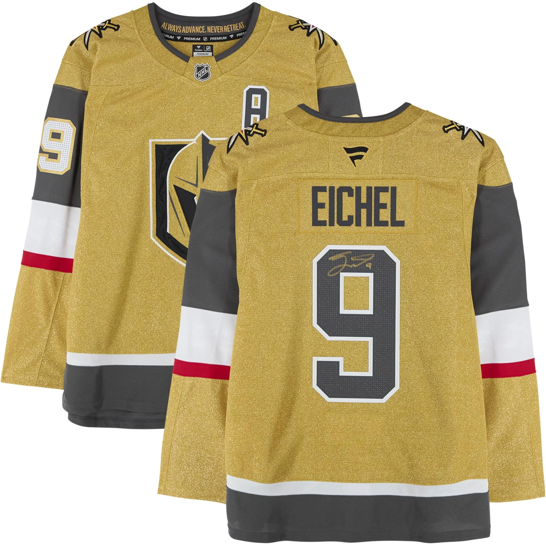 Jack Eichel Vegas Golden Knights Autographed Gold Fanatics Premium Jersey - Fanatics Authentic Certified