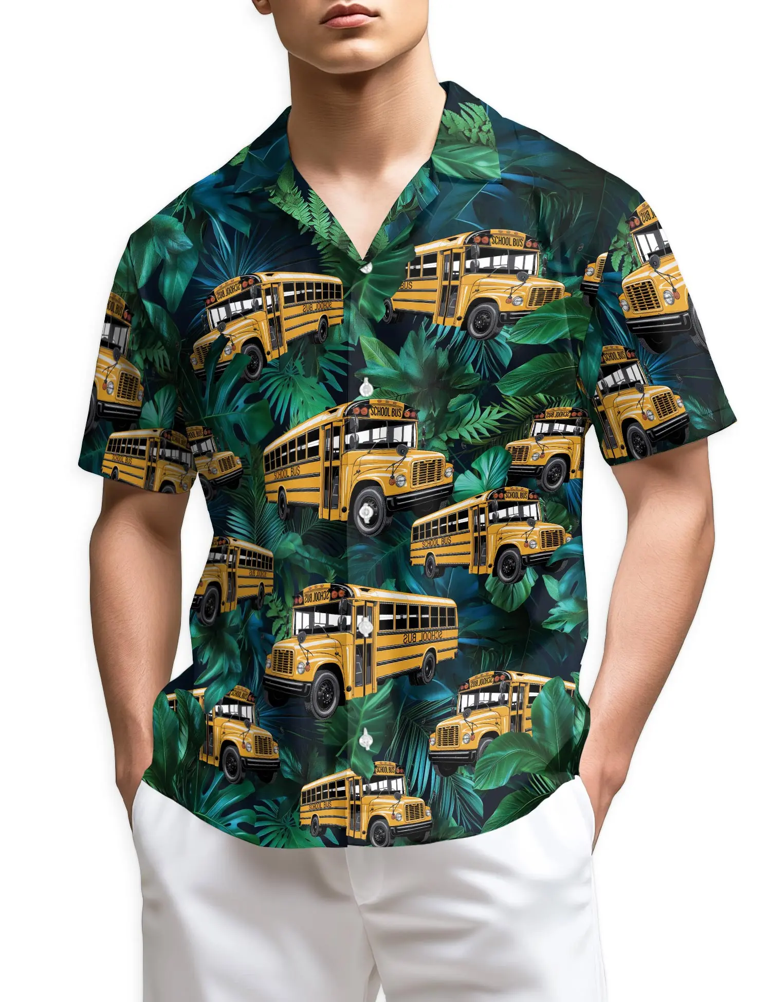School Bus Hawaiian Shirt, Yellow Bus Aloha Shirt, Teacher Gift, School Driver Shirt, Back To School Button Down Shirt For Men