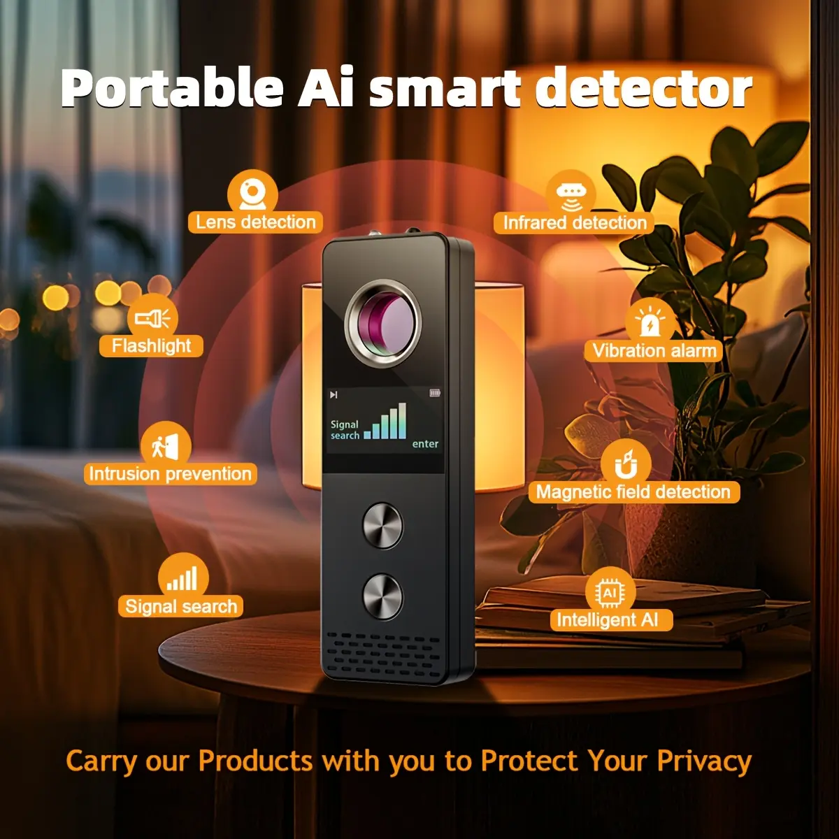 AI Smart Detector, with Chinese and English Display, Portable Signal and Error Finder, Anti-theft and Anti-intrusion Function, Hidden Camera Detection, GPS Tracking Alarm, Rechargeable Battery - Ideal for Travel, Car, Bathroom, Hotel,