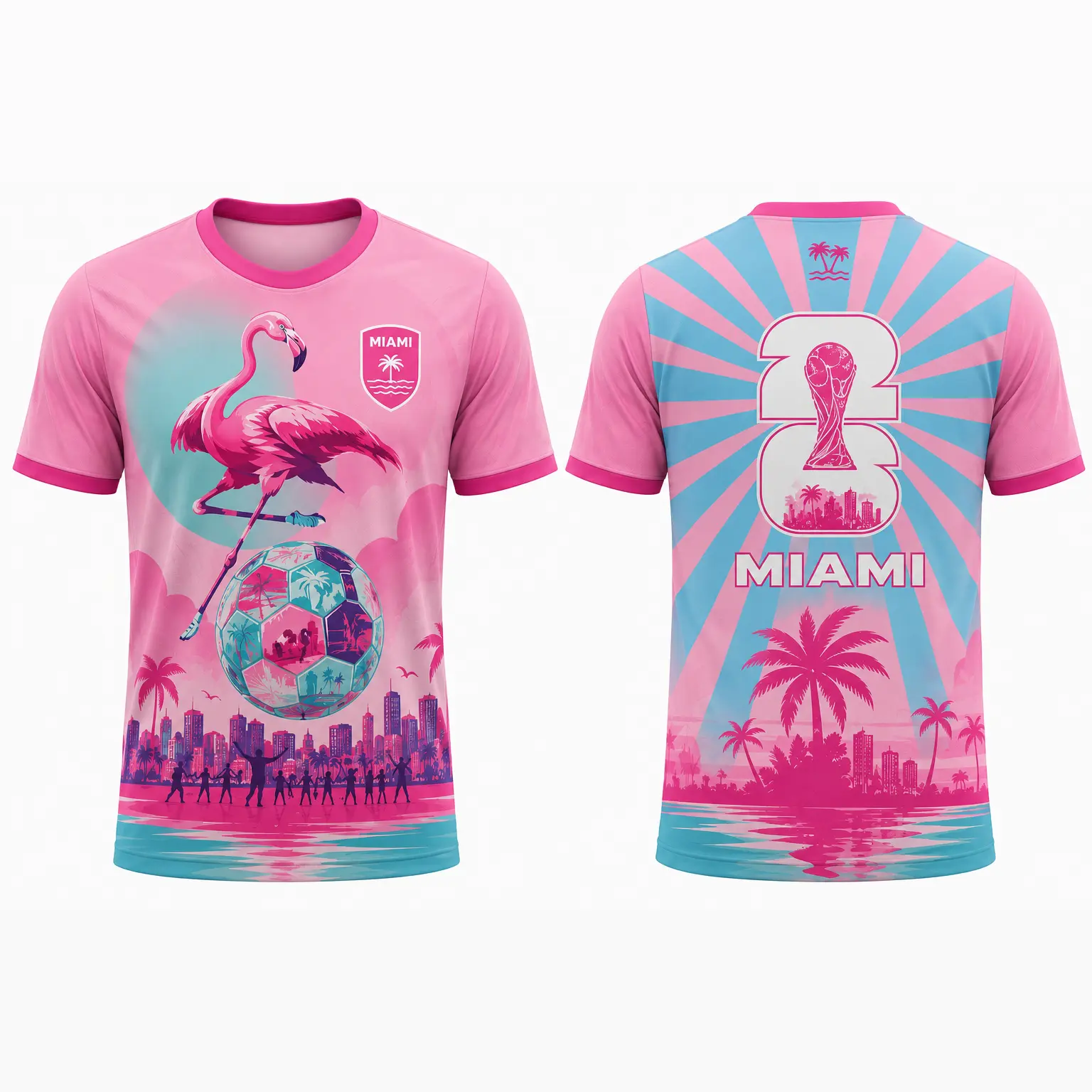 Miami 26 Tropical Soccer Jersey Pink Blue Fan Shirt Summer Football Graphic Tee Limited Edition Streetwear Unisex Sports Top Tropical Flamingo Cup Inspired Jersey Miami Beach Futbol Style Shirt Lightweight Breathable Athletic Apparel for Men Women