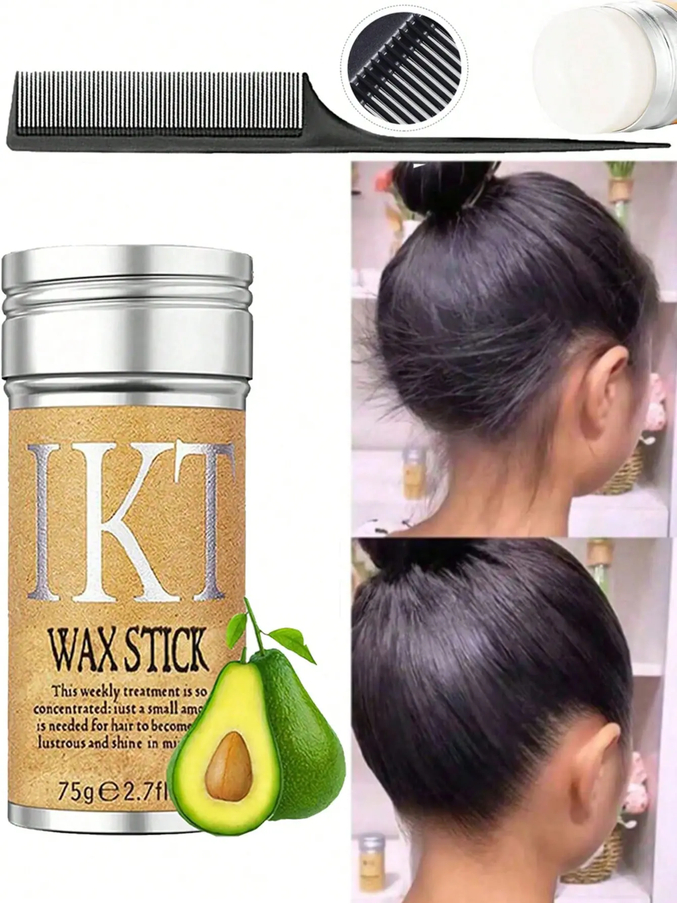 IKT Hair Wax Stick for Flyaways, Avocado Oil Slick Back Hair Styling Wax Stick, Tame Frizz Baby Hairs for Women Girls