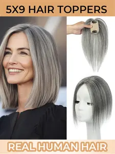 Natural Human Hair Topper Wig with Clips, Straight Hairpiece for Women & Men, Real Hair Extensions, Clip-On Hair Extensions for Thin Hair, Bald, Low-Maintenance Volume, Natural Look, Natural Looking Hair, One-Piece Attachment