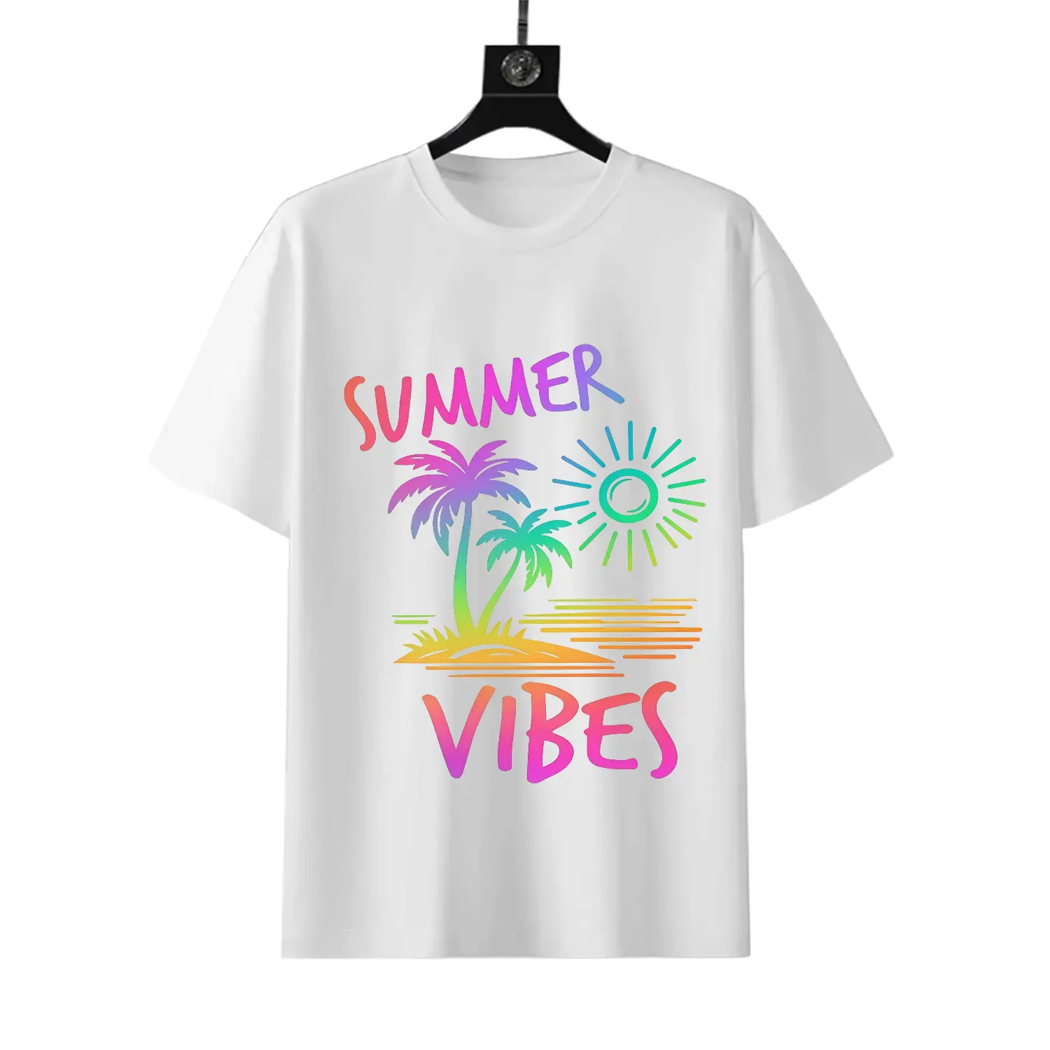 Women's Personalized Short-Sleeve Ocean T-Shirt - Colorful Tropical Sunset Lettering, Gradient Island Design, Pure Breathable Fabric, Comfortable Durable Fit, Ideal for Casual Streetwear & Vacations