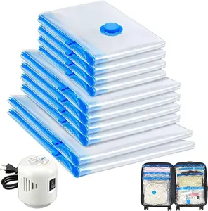 Vacuum Storage Bags, Space Saver Vacuum Seal Bags for Clothes, Compression Bags Blanket Storage Travel Essentials Organiser Hand Pump Set Water Proof Bedding Bedding