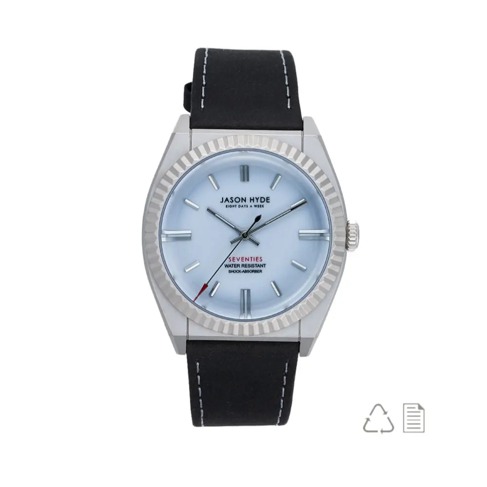 #AMBER | 40MM WATCH LIGHT BLUE DIAL - BLACK STRAP