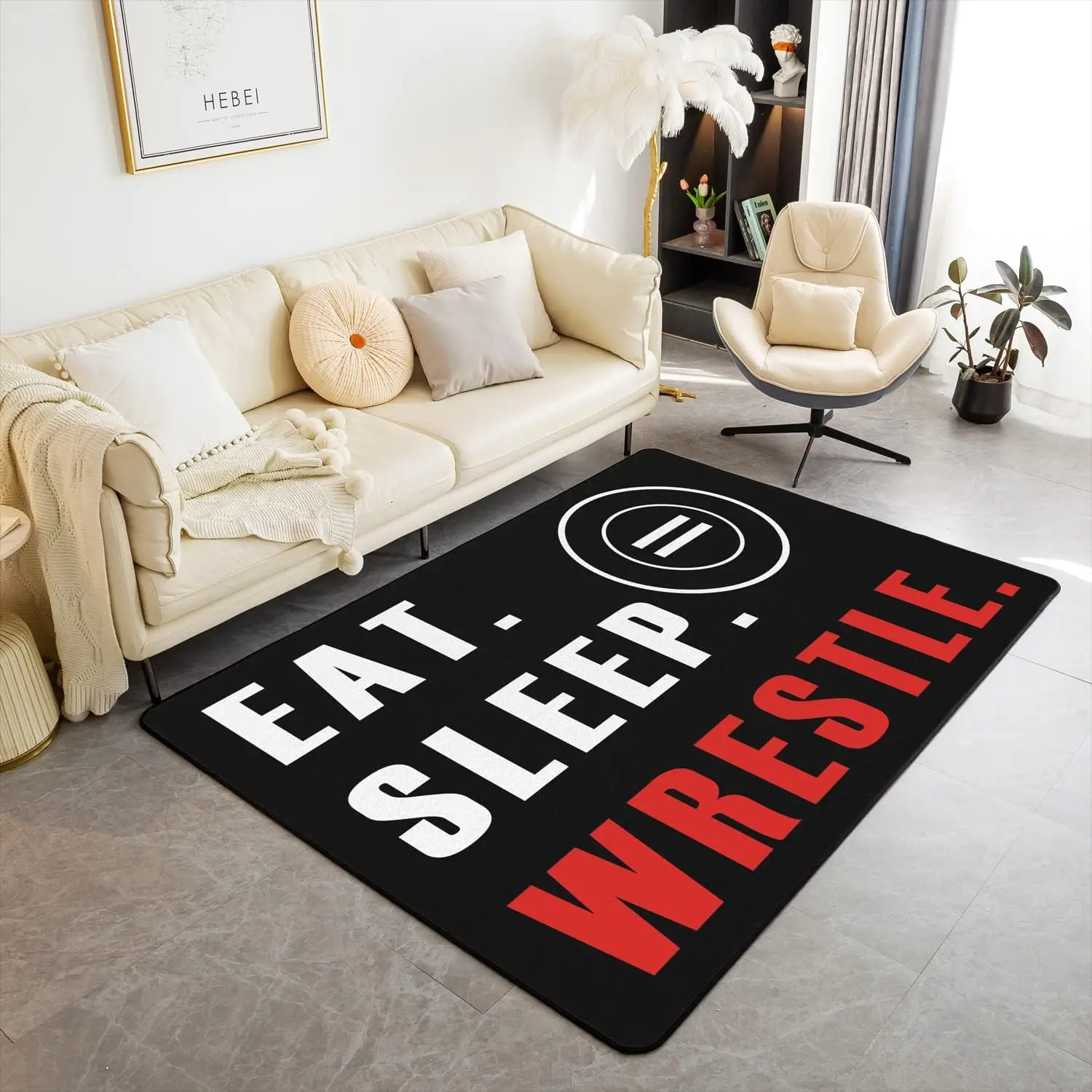 Feelyou Wrestling Sport-Themed Fluffy Home Decor Area Rug - Non-Slip Indoor Floor Mat, Machine Washable for Living Room, Bedroom, Home Decor Rug, Fluffy Area Rug