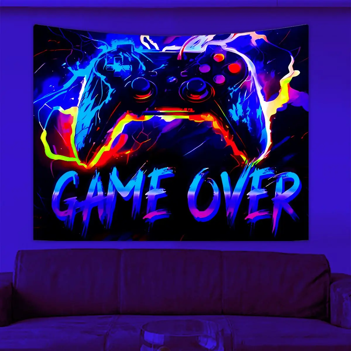 Gamepad & Letter Pattern Tapestry, 1 Count UV Reaction Game Controller Fluorescent Tapestry, Wall Hanging Blanket for Home Bedroom Dormitory, Tapestry Room Decor, Decoration, Decorative Tapestry, Wall Tapestries