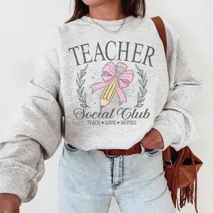 Teacher Social Club Sweatshirt, Teacher coquette bow, Back to School, New Teacher sweatshirt, SPED Teacher sweatshirt 64A3O Casual Cotton