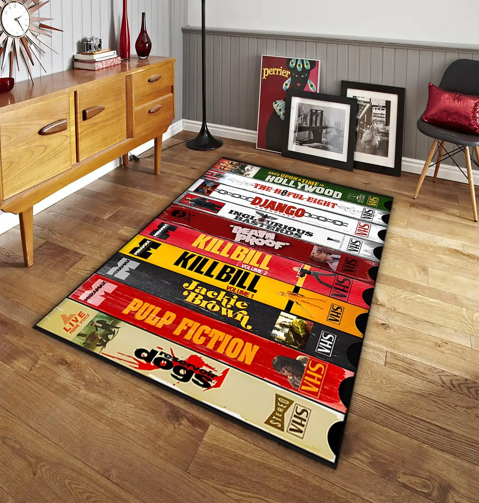 Retro Horror Movie VHS Rug: Cinema Room Decor