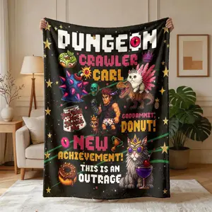 Dungeon Crawling Carl Pixel Theme Flannel Throw Blanket - Graphic, Illustrated Character, Patterned Character Blanket, Large Size, Soft, Lightweight, All-Season Bedding Throw, Ideal Gift for Family, Throw Blankets, Graphic Blankets