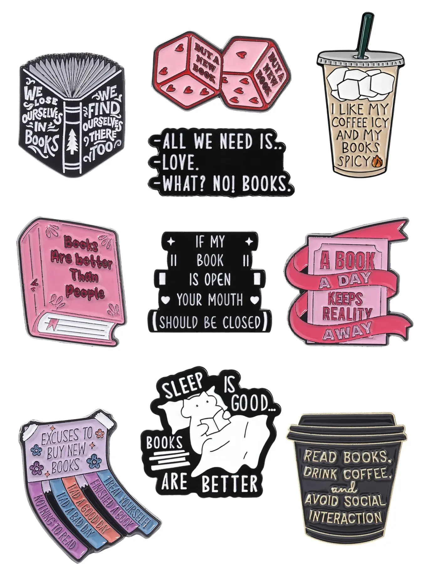 10 Pcs Book Lover Resonance Pins, Funny Humorous Bookworm Brooches, Unique Accessories for Literature Enthusiasts, Perfect Gift Idea