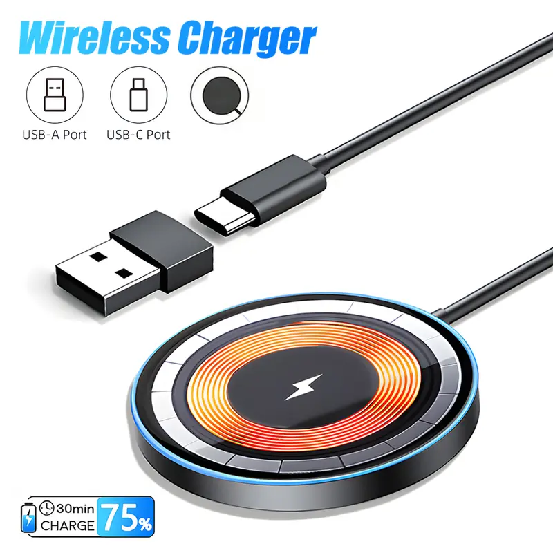 MagSafe Transparent Magnetic Wireless Charger Pad - USB-C Dual Ports, LED Light, Auto Alignment, Quick Start, Home-Office-Car Ready, MagSafe Snapon, Compatible with iPhone 16/15/14/13/12 Pro Max, AirPods 3/2/Pro, Samsung S25/S24 Ultra, Protective