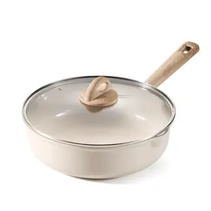 Carote Healthy Ceramic NonStick Jumbo Cooker with Induction 11 Non-Toxic Saute Pan With Lid Cover, Bon Appetit, Taupe, 5QT