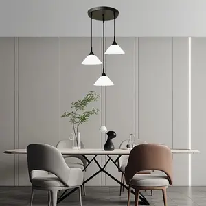 Three-Head Hanging Pendant Light with Plastic Shade, Adjustable Cord, E27 Base, No Bulb Included, Ideal for Meeting Rooms, Front Desk, Office, Home Decor Lighting