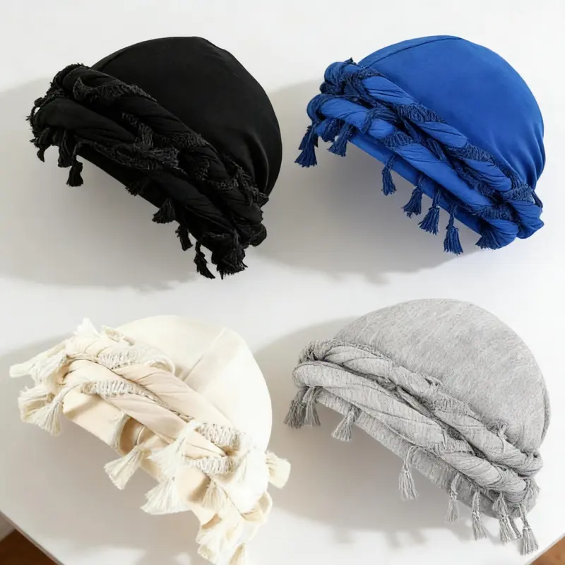 Solid Color Turban Hat - Satin Lined Unisex Head Wrap for Men & Women, Boho Vintage Style Hair Accessory for Daily & Outdoor Wear Cowboy Hats for Men and Women