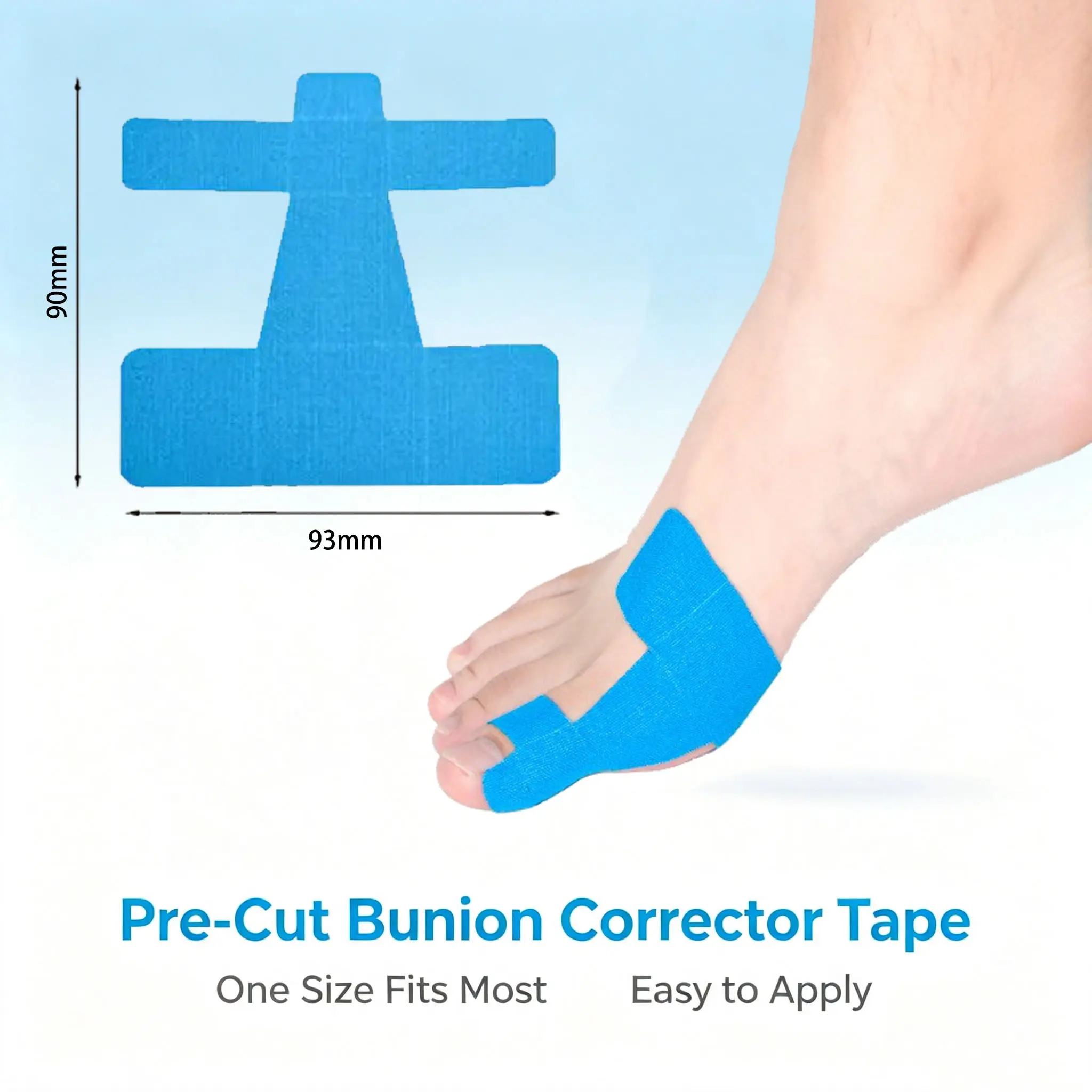 Pre-Cut Bunion Correction Kinesiology Tape - Cotton Elastic Athletic Tape, Breathable Wear, Hypoallergenic Latex-Free Toe Support Strip, Waterproof Foot Care Patch for Bunion Relief, 1 Size Fits All