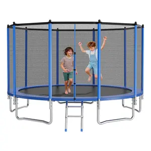 Fathersdaygift VEVOR Outdoor Trampoline, 15FT Round Recreational Trampoline with Enclosure Net, ASTM Approved, Heavy Duty Trampolines, Max 470 lbs Weight Capacity, Anti-Rust Backyard Trampolines for Kids Adults