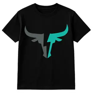 Casual Short Sleeve Crew Neck T-Shirt with Bull Head Graphic Black Teal Geometric Design Lightweight Polyester Blend Universal Fit for Summer Outdoor Home Wear Womenswear Top Tshirt