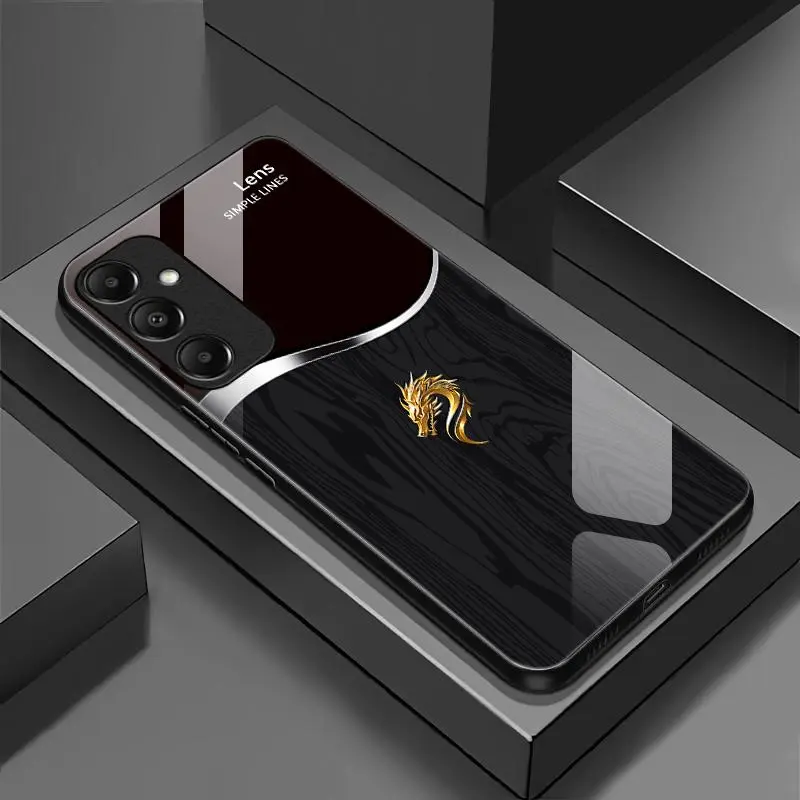 Premium Rugged Case for Galaxy A16/A15/A14/A13/A12/A11/A03/A54/A53/A35/A32/A71/A23/A52/A42/A51/Note8/Note9/Note10/Note20/Ultra/Plus/S luxury,high-end business, tree pattern, golden dragon totem, high-end anti fall and anti fingerprint glass phone case-888