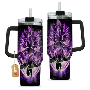 STORMMECH 40oz Handle Tumbler - Vejita Warrior Insulated Stainless Steel Washable Portable Flask, Vacuum Insulation Kitchenware Drinkware with Lid, Large Iced Coffee Mug, Anime Otaku Gift