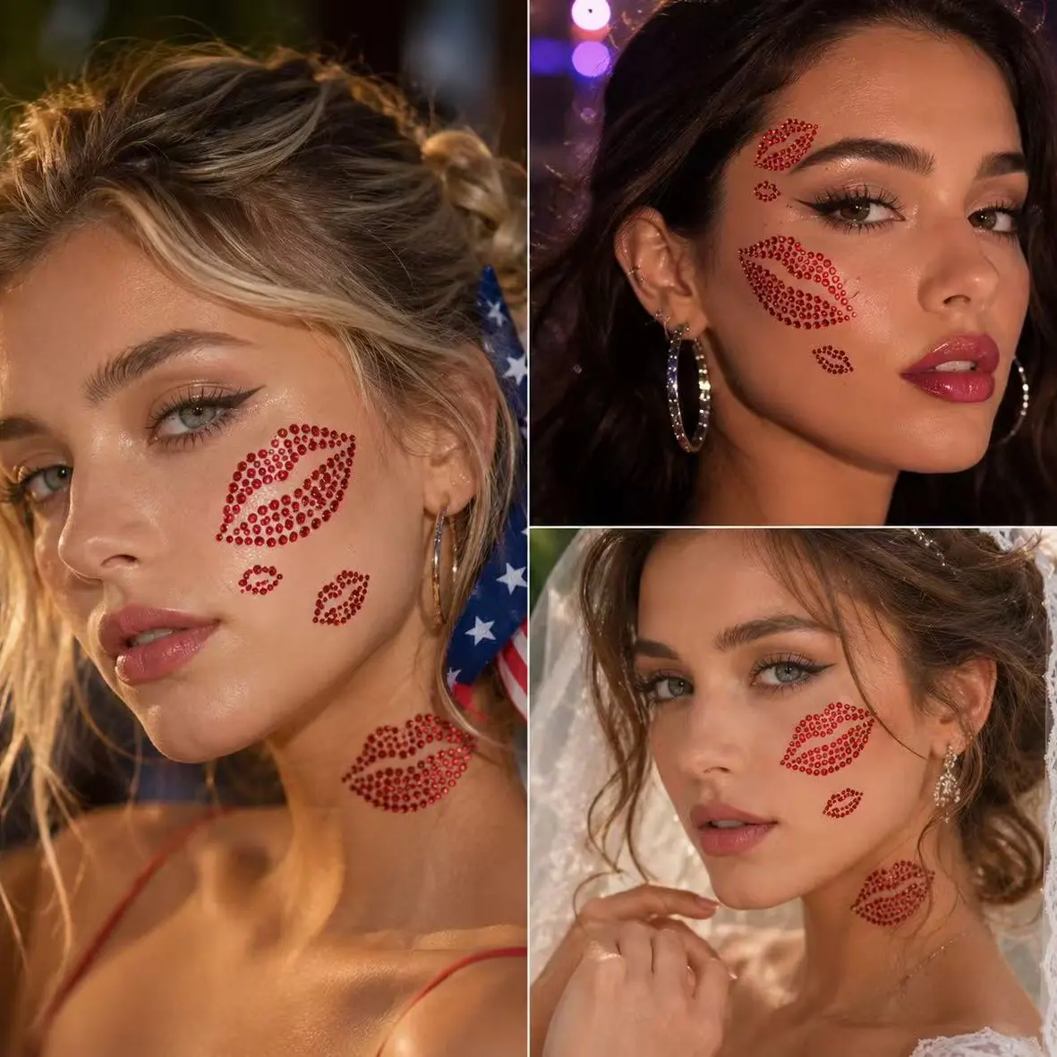 Rhinestone Lip Face Gems Stickers, Y2K Makeup, Festival Face Jewels, Concert Makeup, Baddie Makeup, Birthday Glam, Party Makeup Accessories